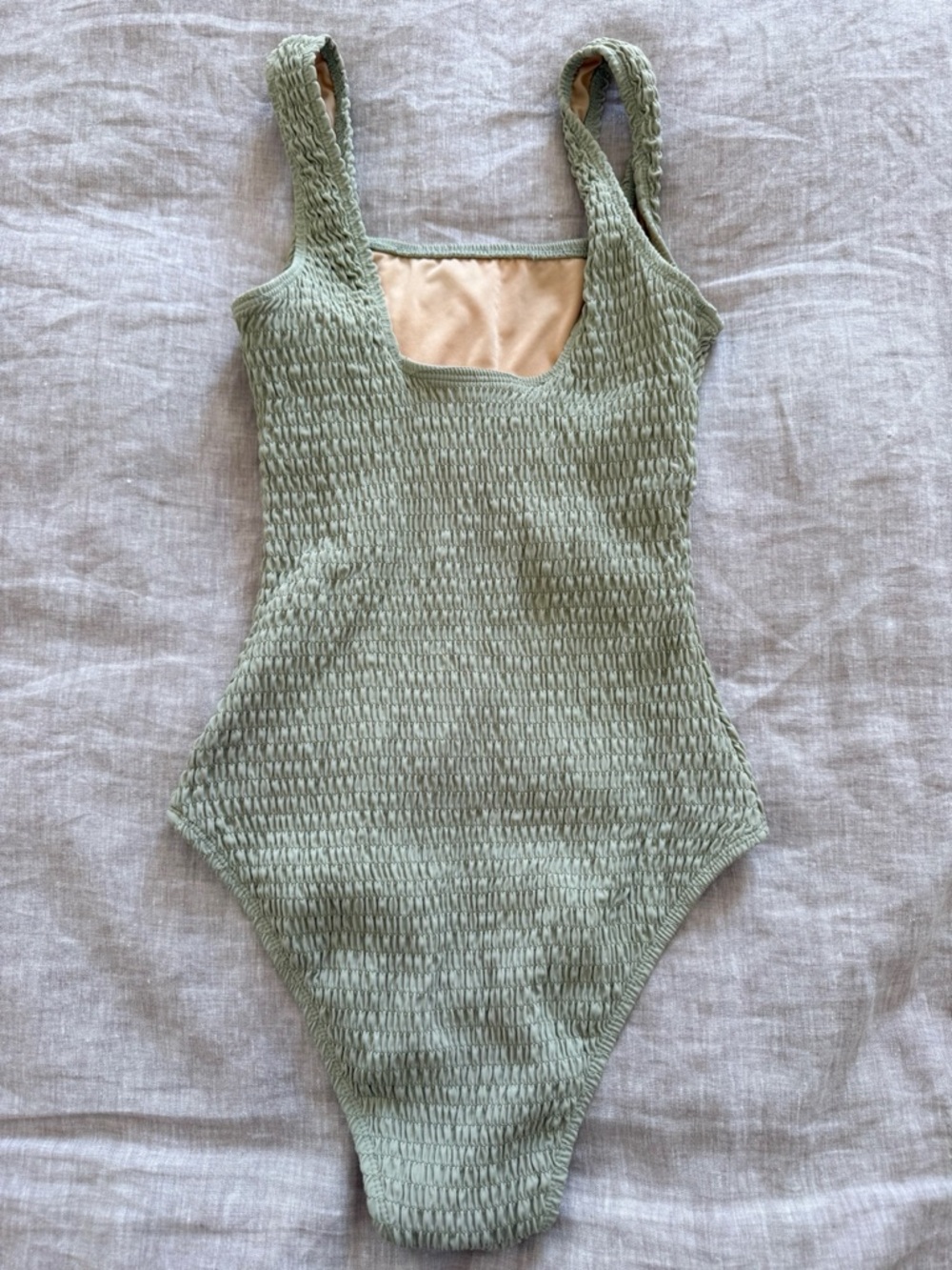 Smocked Sage Green One Piece Swimsuit - Picture 3 of 5